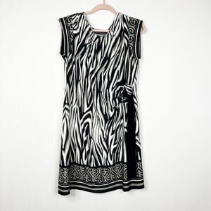 2/$24 Ellen Parker Zebra Print Dress Sleeveless Ruched Side Large #8864